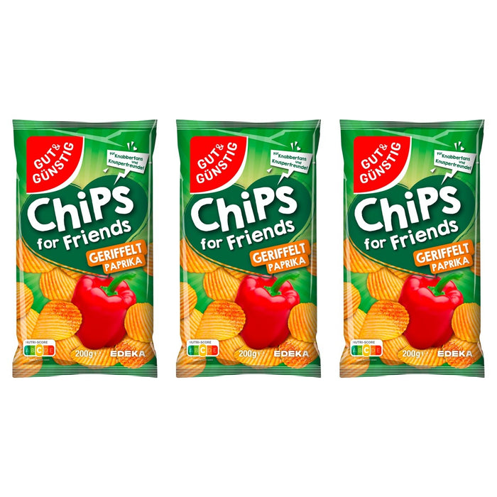 Gut&Günstig Riffelchips Paprika – 3 x 200 g (600 g)