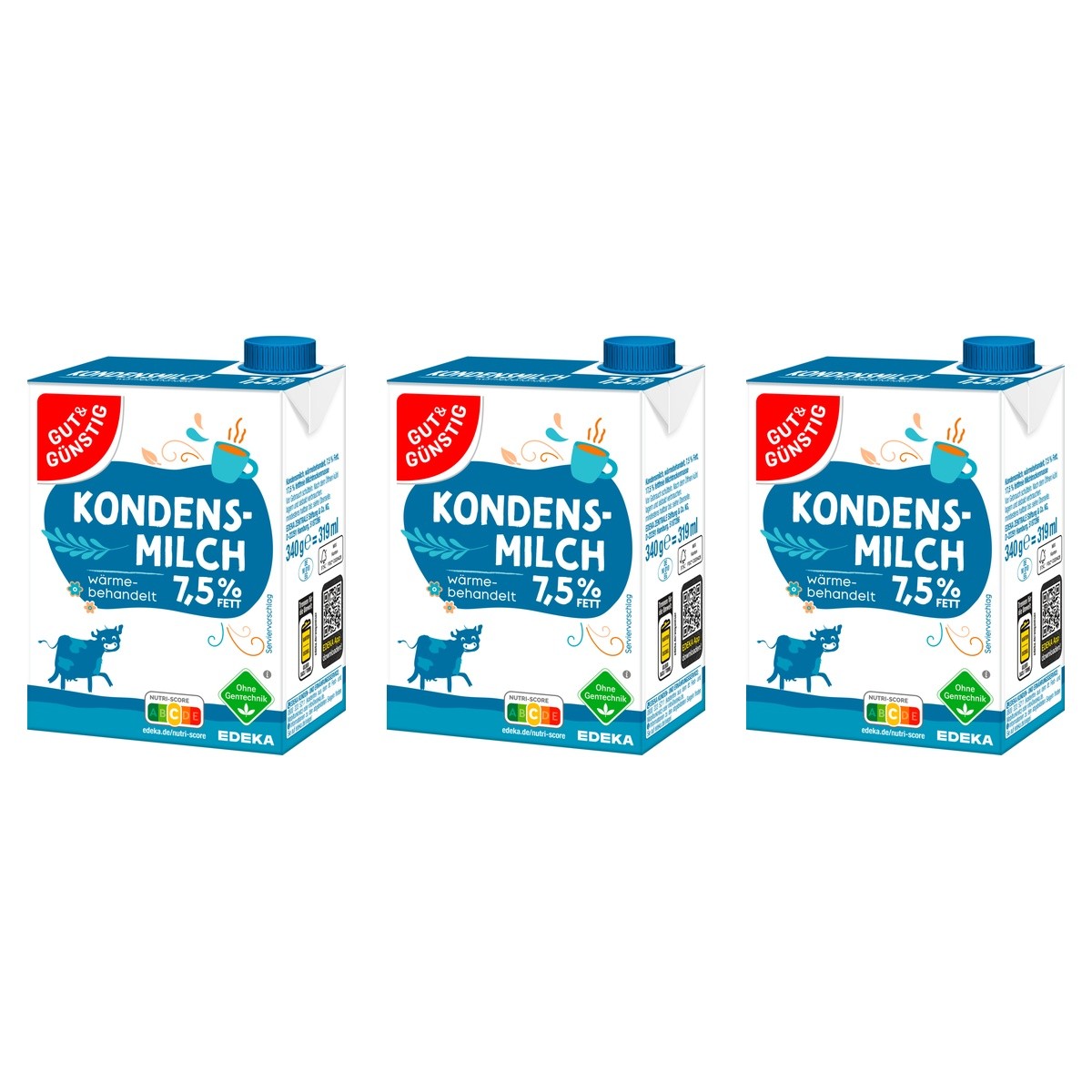 Gut&Günstig Kondensmilch mit Schraubverschluss 7,5% – 3 x 340 g (1020 g)