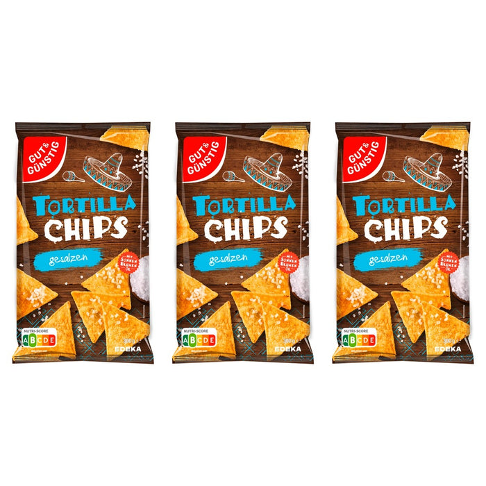 Gut&Günstig Tortilla Chips mit Salzgeschmack – 3 x 300 g (900 g)