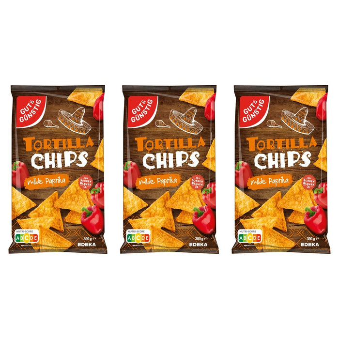 Gut&Günstig Tortilla Chips mit Paprikageschmack – 3 x 300 g (900 g)
