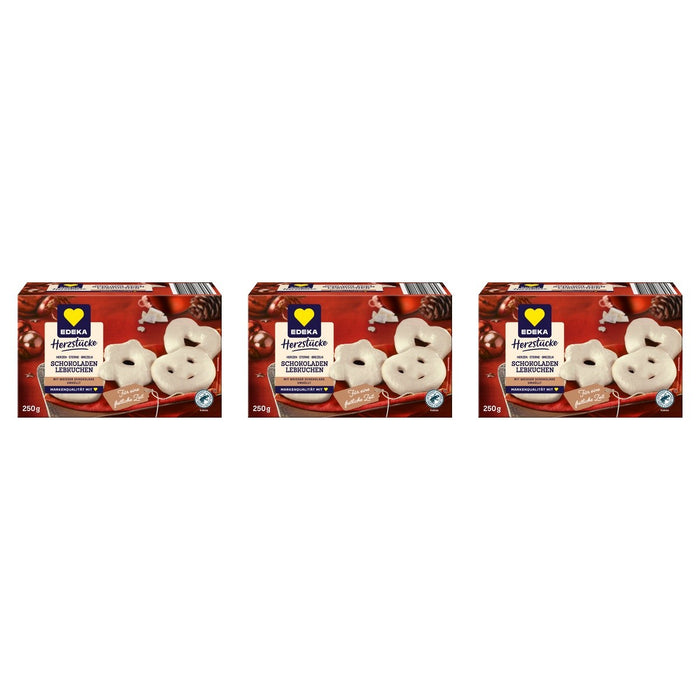 EDEKA Herzstücke Schokoladenlebkuchen weiß Herzen Sterne Brezeln – 3 x 250 g (750 g)