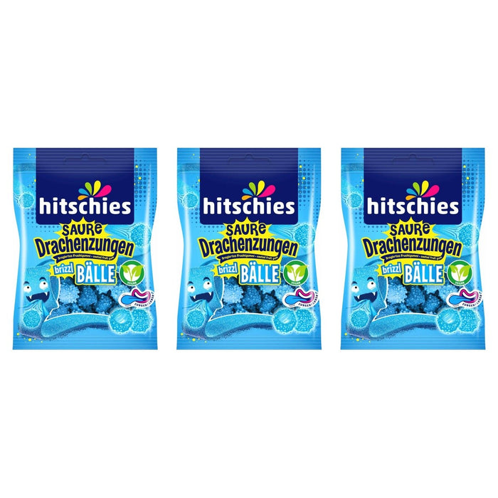 Hitschies Saure Drachenzungen Brizzl Bälle blau – 3 x 100 g (300 g)