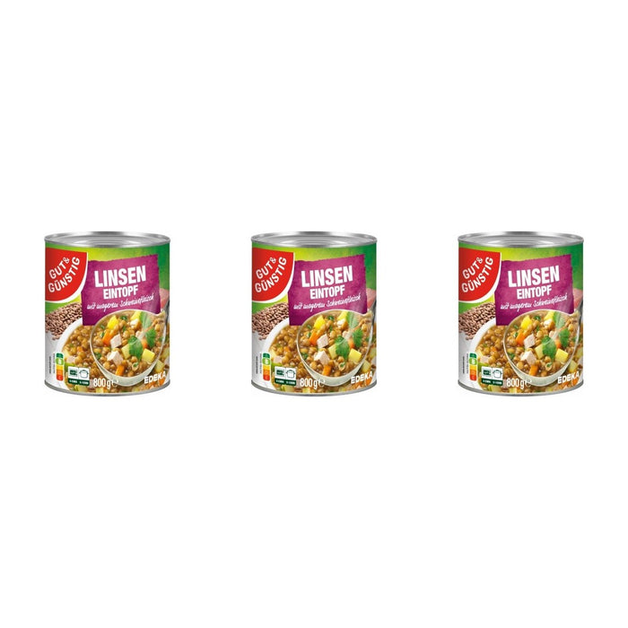 Gut&Günstig Linseneintopf mit magerem Schweinefleisch – 3 x 800 g (2400 g)