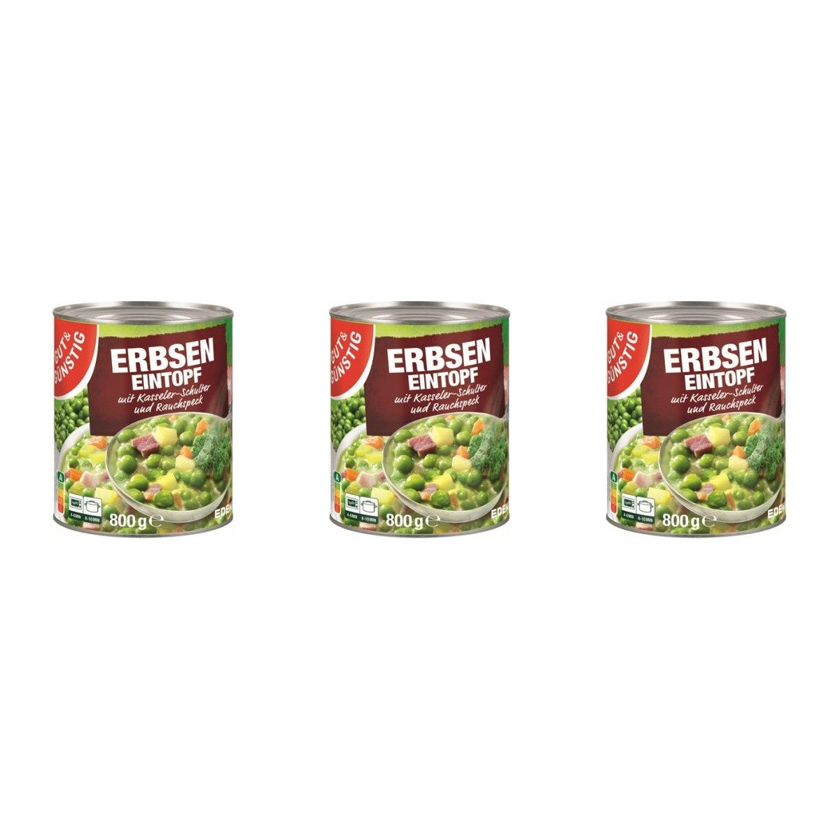 Gut&Günstig Erbseneintopf mit Kasseler & Rauchspeck – 3 x 800 g (2400 g)