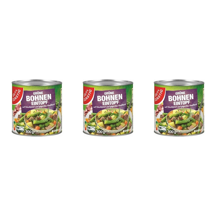 Gut&Günstig Grüne Bohnen Eintopf mit Rauchspeck und Rindfleisch – 3 x 800 g (2400 g)