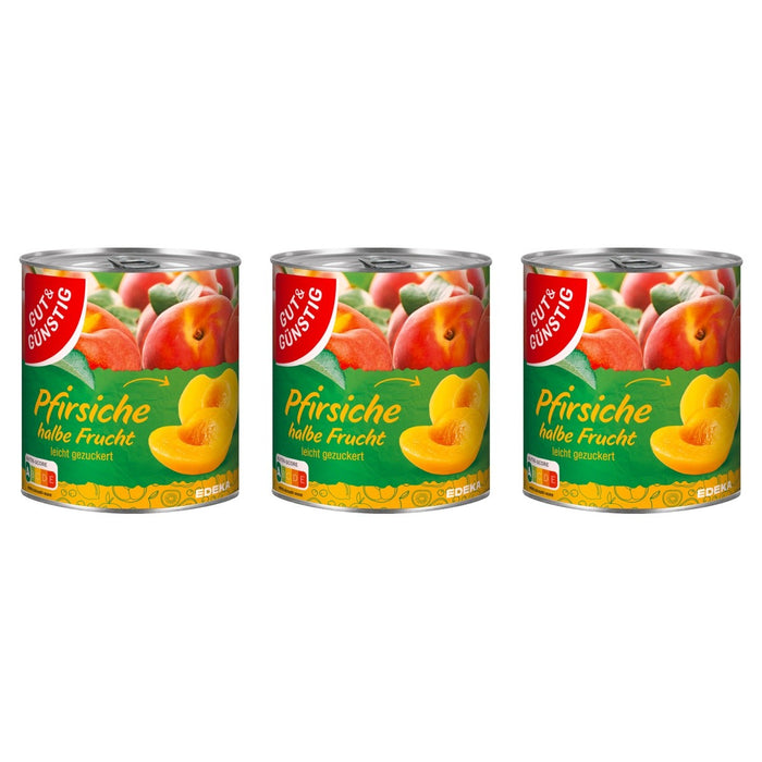 Gut&Günstig Pfirsiche halbe Frucht leicht gezuckert – 3 x 820 g (2460 g)