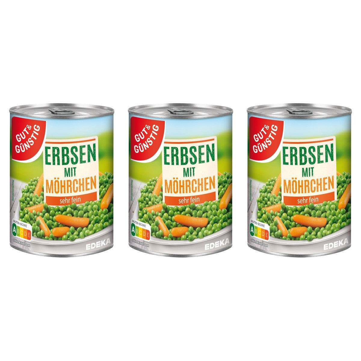 Gut&Günstig Junge Erbsen und Möhrchen sehr fein – 3 x 400 g (1200 g)