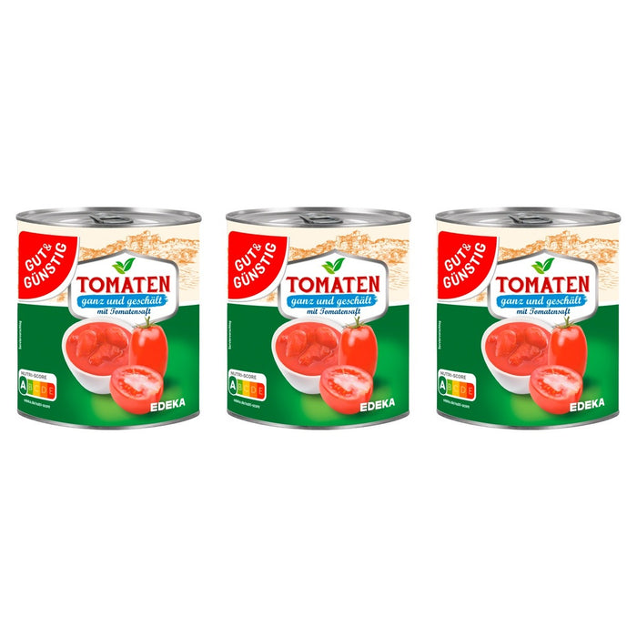 Gut&Günstig Tomaten ganz und geschält mit Tomatensaft – 3 x 800 g (2400 g)