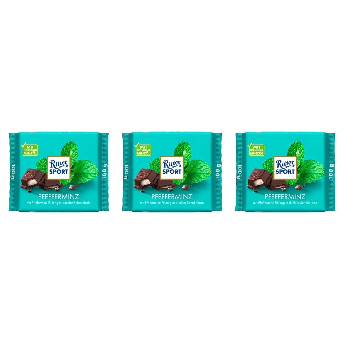 Ritter Sport Pfefferminz Tafel – 3 x 100 g (300 g)