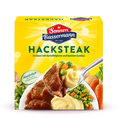 Sonnen Bassermann Hacksteak Sauce mit Kartoffelpüree und buntem Gemüse 480g