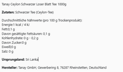 Tanay Ceylon Schwarzer Loser Blatt Tee 1000g
