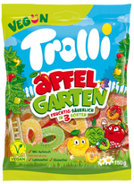Produktbild anzeigen: Trolli 4er Vegane Fruchtgummi Mischung Set – Sour Strawbies, Dino Rex, Apfelgarten & Bizzl Mix (4x150g)