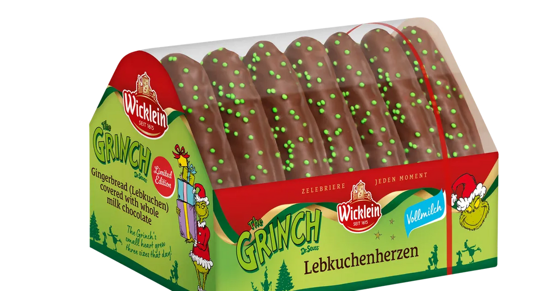 Wicklein Lebkuchen-Herzen Grinch Vollmilch 215g – Produktfoto