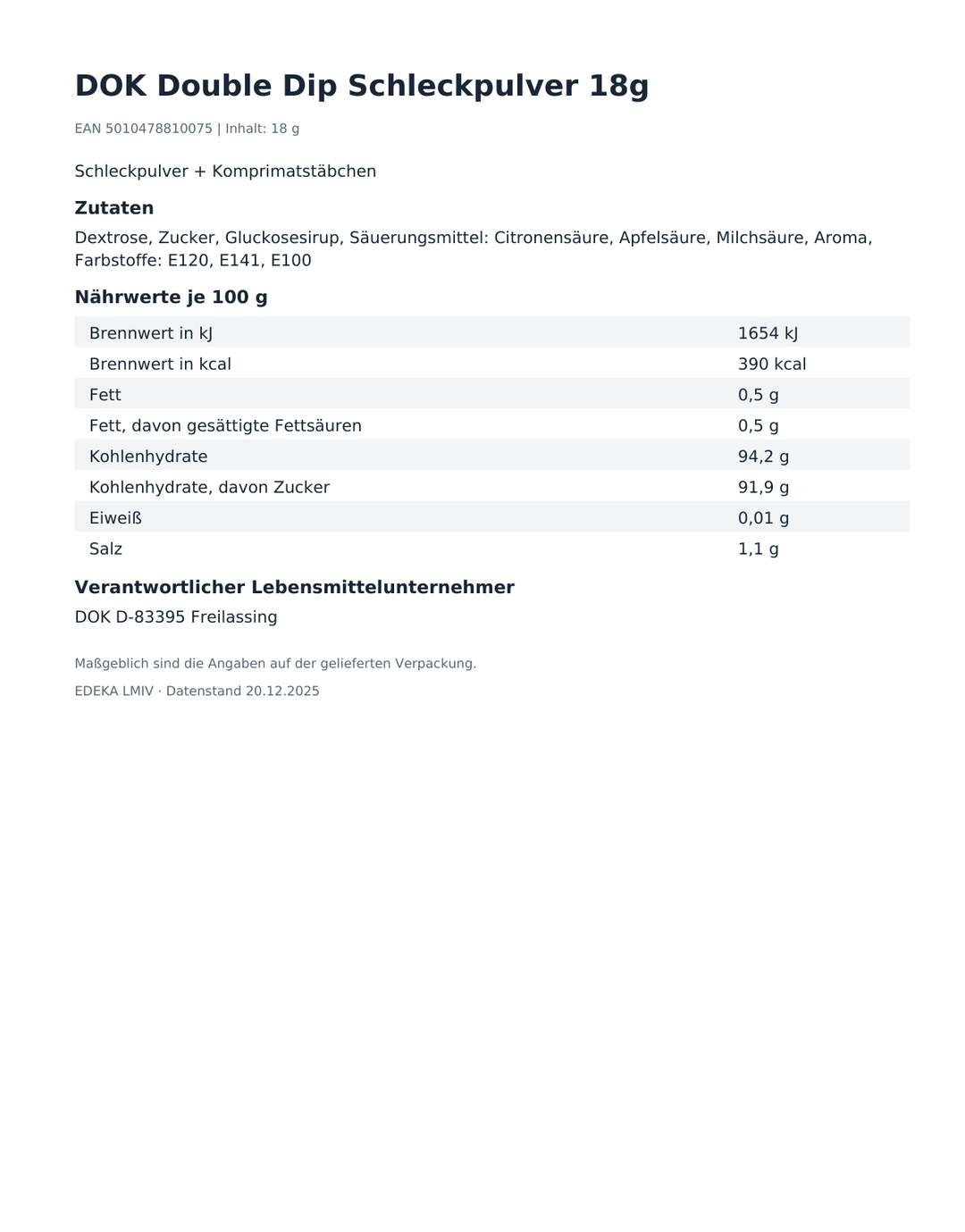 DOK Double Dip Schleckpulver 18g – Produktinformationen, Zutaten und Hinweise