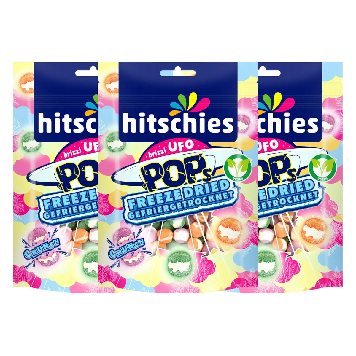 3x hitschies brizzl UFO Pops gefriergetrocknet  (3x50g) (150g)