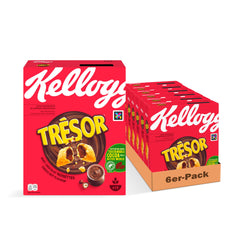 6x Kellogg's Tresor Choco Nut Flavour 410g (6 x 410 g) – knusprige Frühstückscerealien mit schmelzender Schoko Creme Füllung mit Schokoladen-Haselnuss-Geschmack – Tresor. Crazy Tasty!