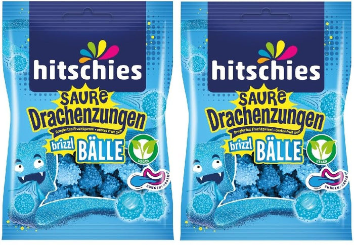 2x Hitschies Saure Drachenzungen Brizzl Bälle blau (2x100g)