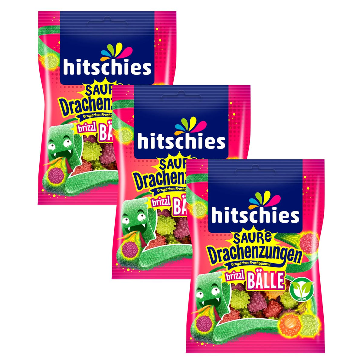 3x Hitschies Saure Drachenzungen brizzl Bälle 100g (3x100g)