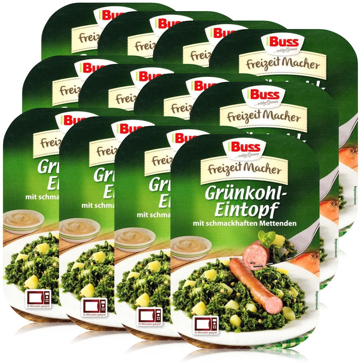 12x Buss Freizeitmacher Traditioneller Grünkohl Eintopf mit Kartoffeln und Mettenden 300g (12x300g)