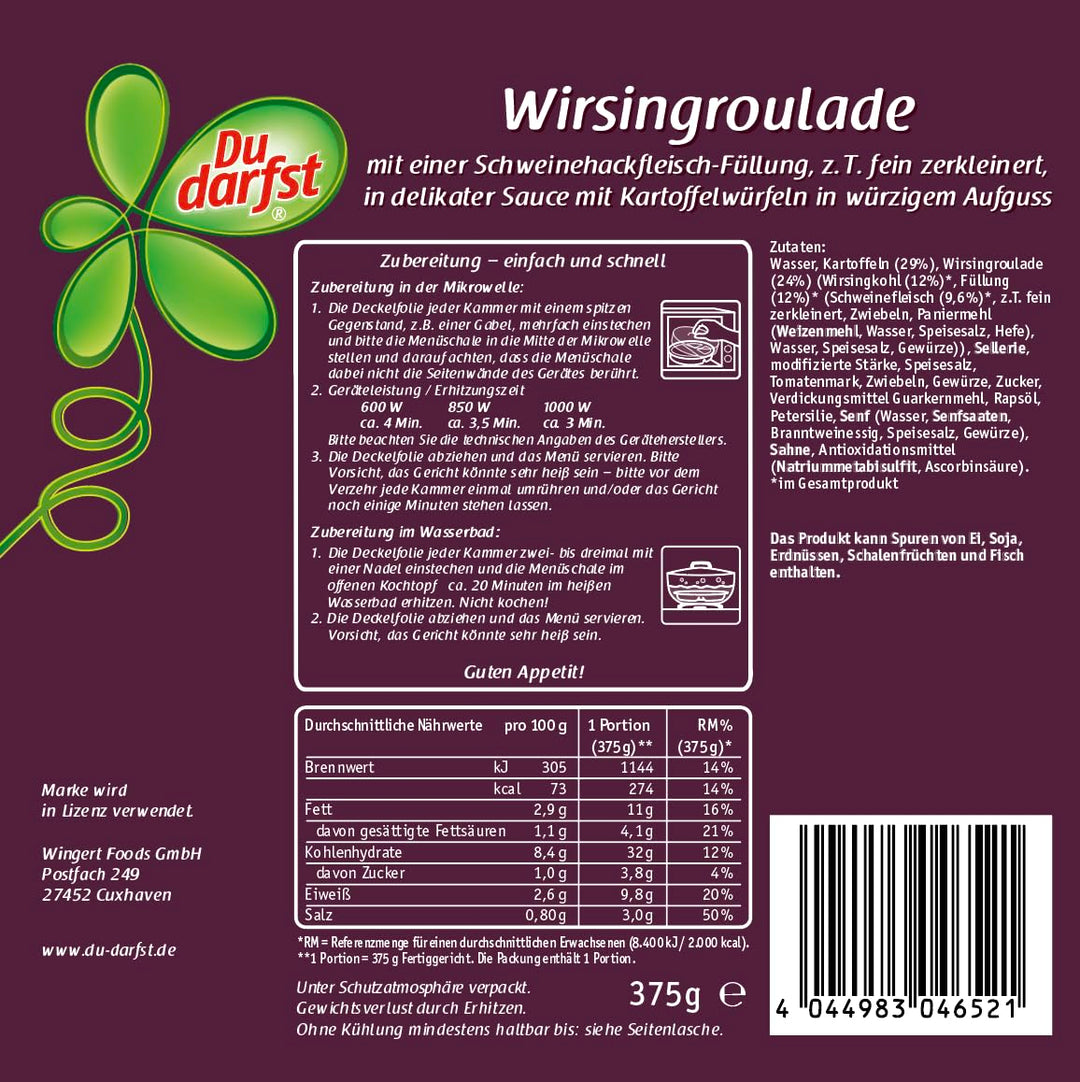 Du darfst  Wirsingroulade mit Kartoffelwürfel 375 g