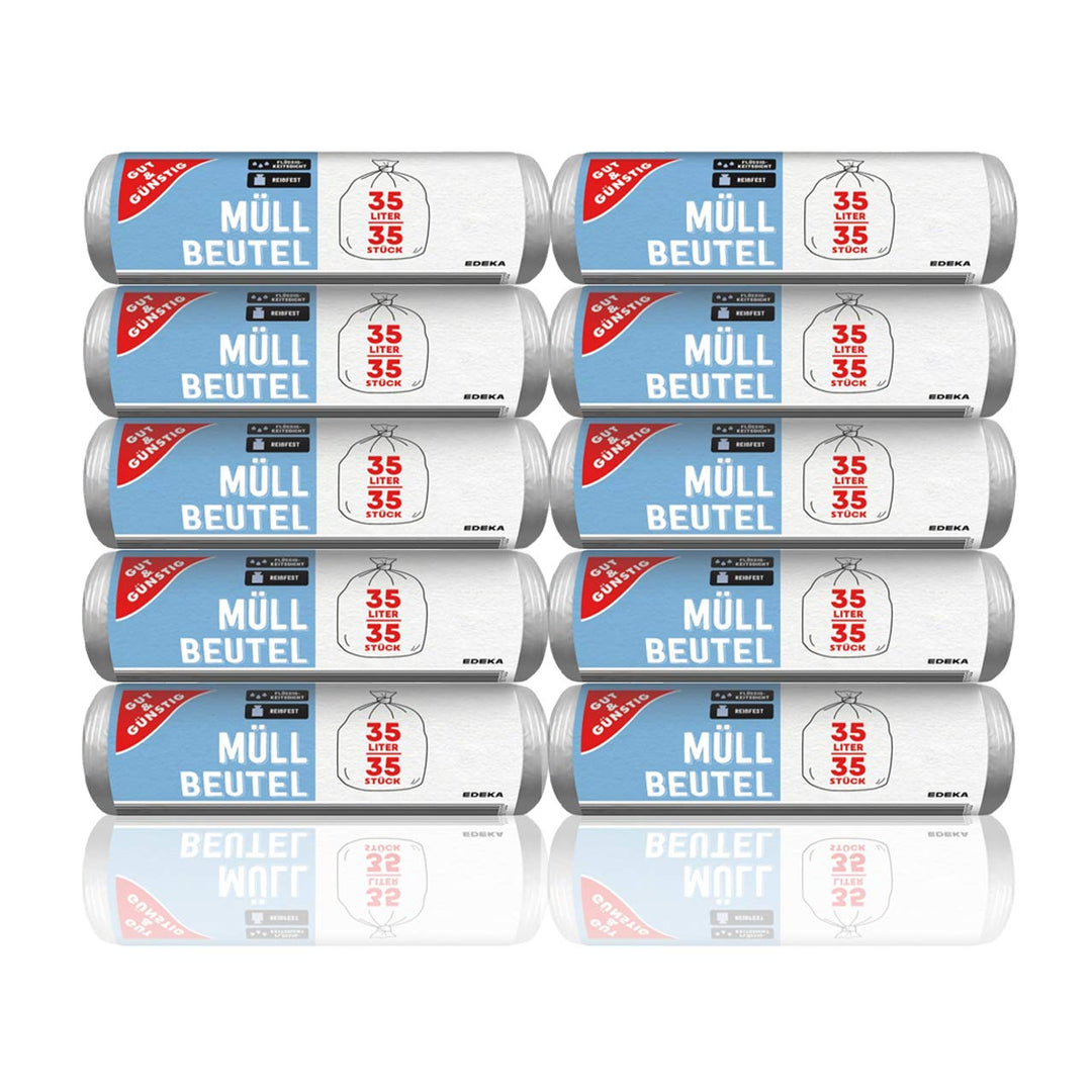 Gut & Günstig Müllbeutel 35L (35 Stück) - 10er Pack - Reißfest & Flüssigkeitsdicht - (10 x 35 Stück)