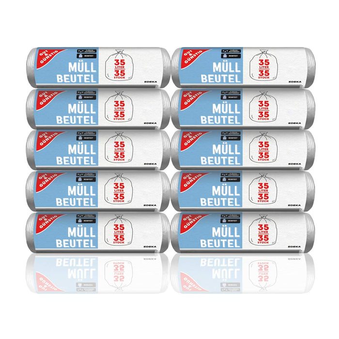 Gut & Günstig Müllbeutel 35L (35 Stück) - 10er Pack - Reißfest & Flüssigkeitsdicht - (10 x 35 Stück)