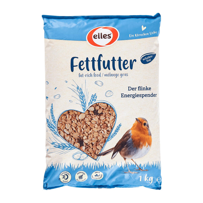 Elles Fettfutter 15 x 1kg I Energiefutter mit 100% natürlichen Zutaten | Ganzjähriges Wildvogelfutter für prächtige Gartenvögel | Schalenfrei | Ideal für Terrasse & Balkon
