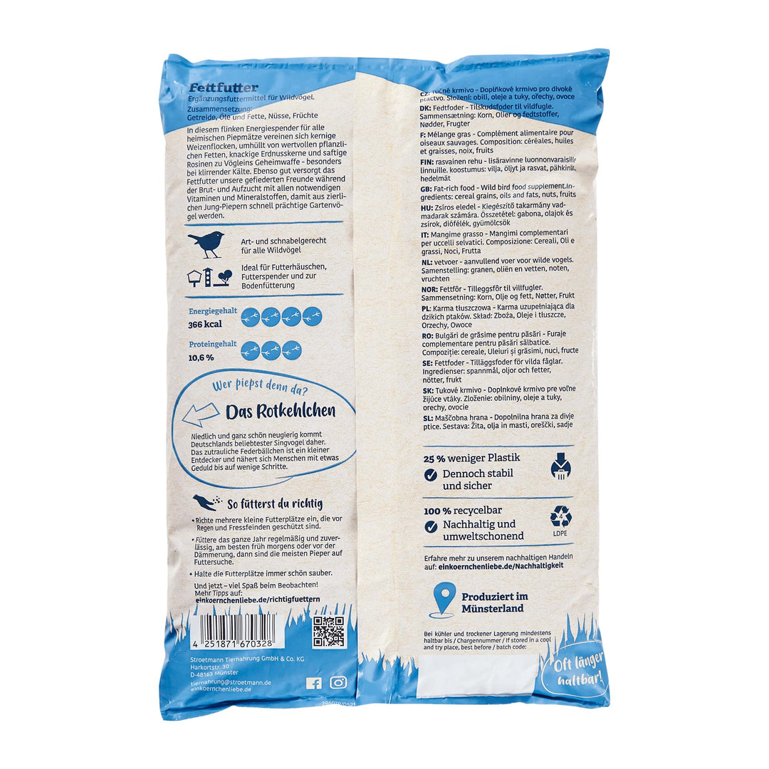 Elles Fettfutter 15 x 1kg I Energiefutter mit 100% natürlichen Zutaten | Ganzjähriges Wildvogelfutter für prächtige Gartenvögel | Schalenfrei | Ideal für Terrasse & Balkon