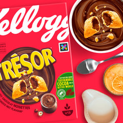 6x Kellogg's Tresor Choco Nut Flavour 410g (6 x 410 g) – knusprige Frühstückscerealien mit schmelzender Schoko Creme Füllung mit Schokoladen-Haselnuss-Geschmack – Tresor. Crazy Tasty!