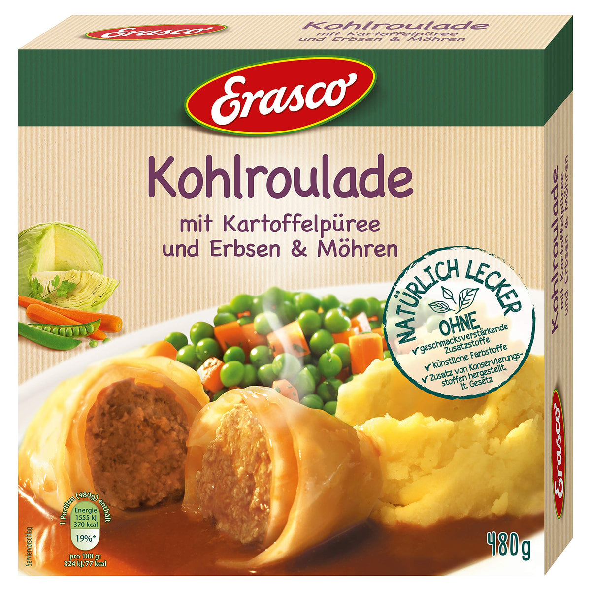 Erasco Kohlroulade in Sauce mit Kartoffelpüree und Gemüse, 480 g