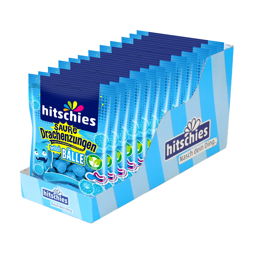 12x Hitschies saure Drachenzungen brizzl Bälle blau (12x100g)