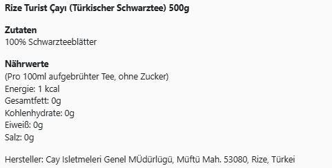Caykur Rize Turist schwarzer Tee 500g