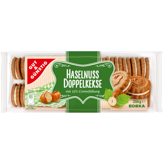 6x GUT&GÜNSTIG Doppelkeks Haselnuss 250g (6x250g)