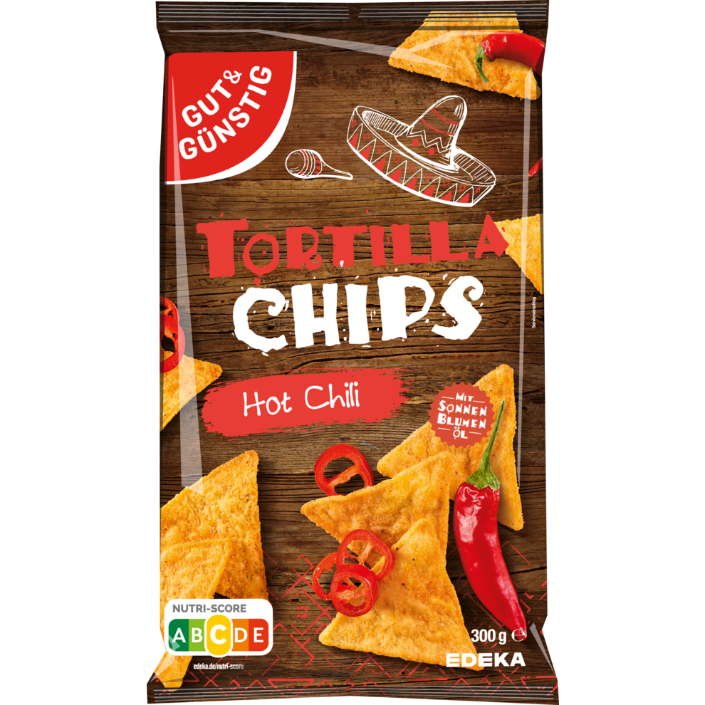 10x GUT&GÜNSTIG  Tortilla Chips Hot Chili 300g (10x300g)