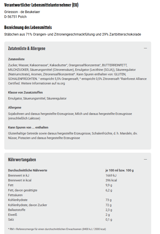 De Beukelaer Erfrischungsstäbchen Orange/Zitrone VM 75g