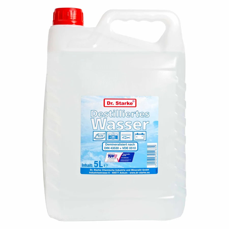 Dr. Starke Destilliertes Wasser, demineralisiert nach DIN 43530 – 5 Liter - Kanister