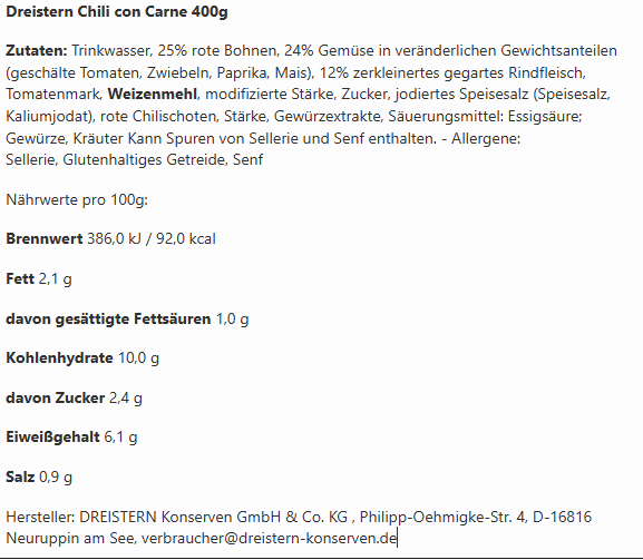 6x Dreistern Chili con Carne 400g (6x400g)