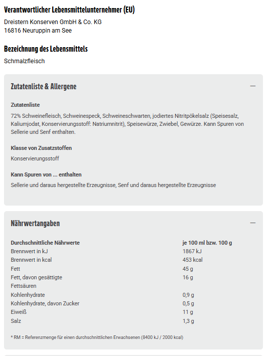 Dreistern Schmalzfleisch 400g