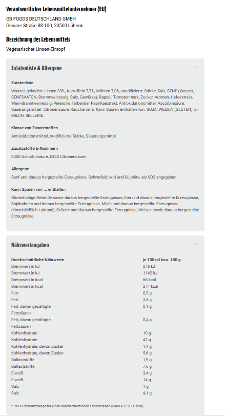 Erasco Linsen-Eintopf vegetarisch 800g