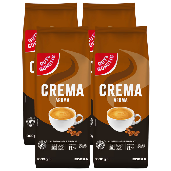 4x GUT&GÜNSTIG Caffe Crema ganze Bohnen 1000g (4x1kg)