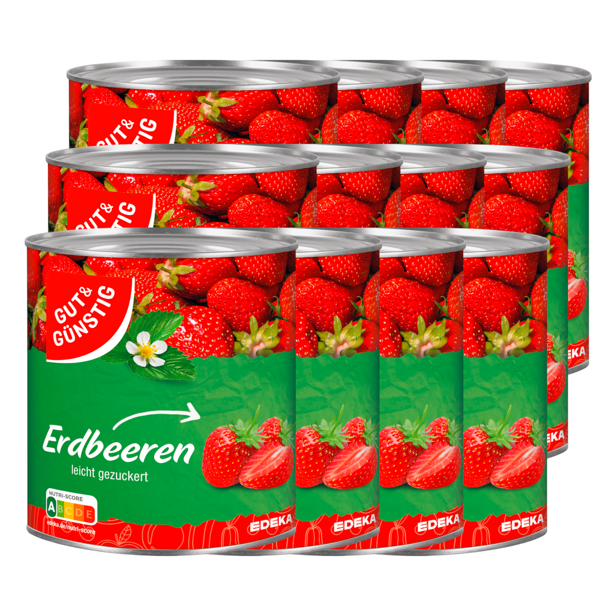 12x GUT&GÜNSTIG Erdbeeren leicht gezuckert 410g (12x410g)