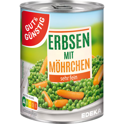 12x GUT&GÜNSTIG Junge Erbsen und Möhrchen sehr fein 400g (12x265g)