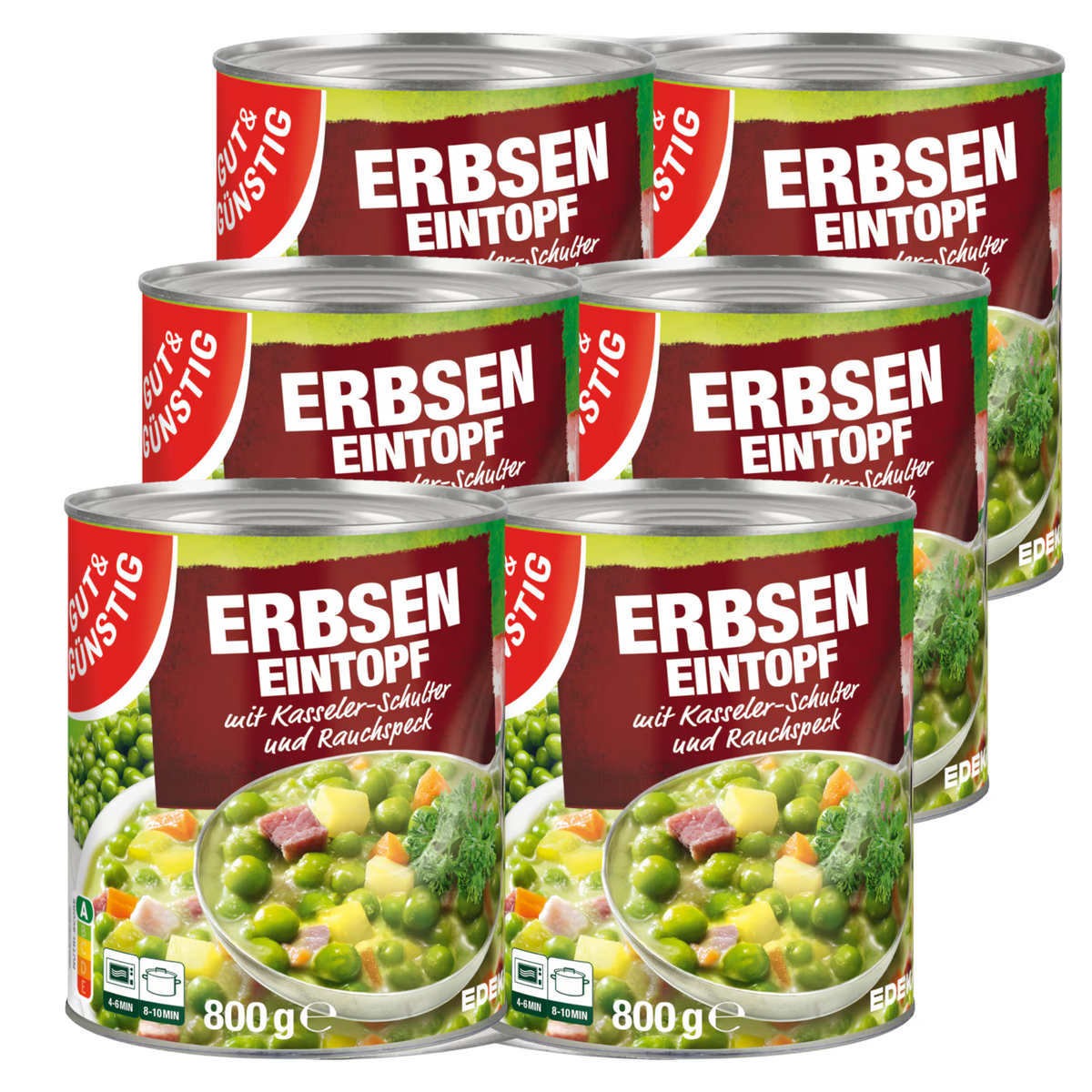 6x GUT&GÜNSTIG Erbseneintopf mit Kasseler & Rauchspeck 800g (6x800g)