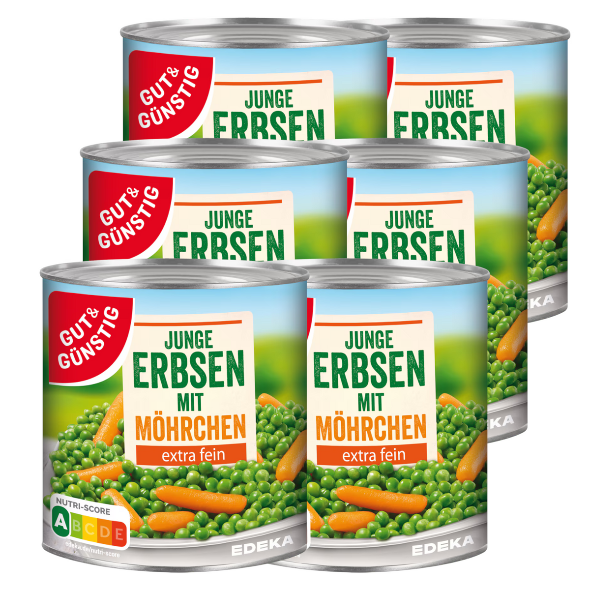 6x GUT&GÜNSTIG junge Erbsen+Möhrchen extra fein 800g (6x800g)