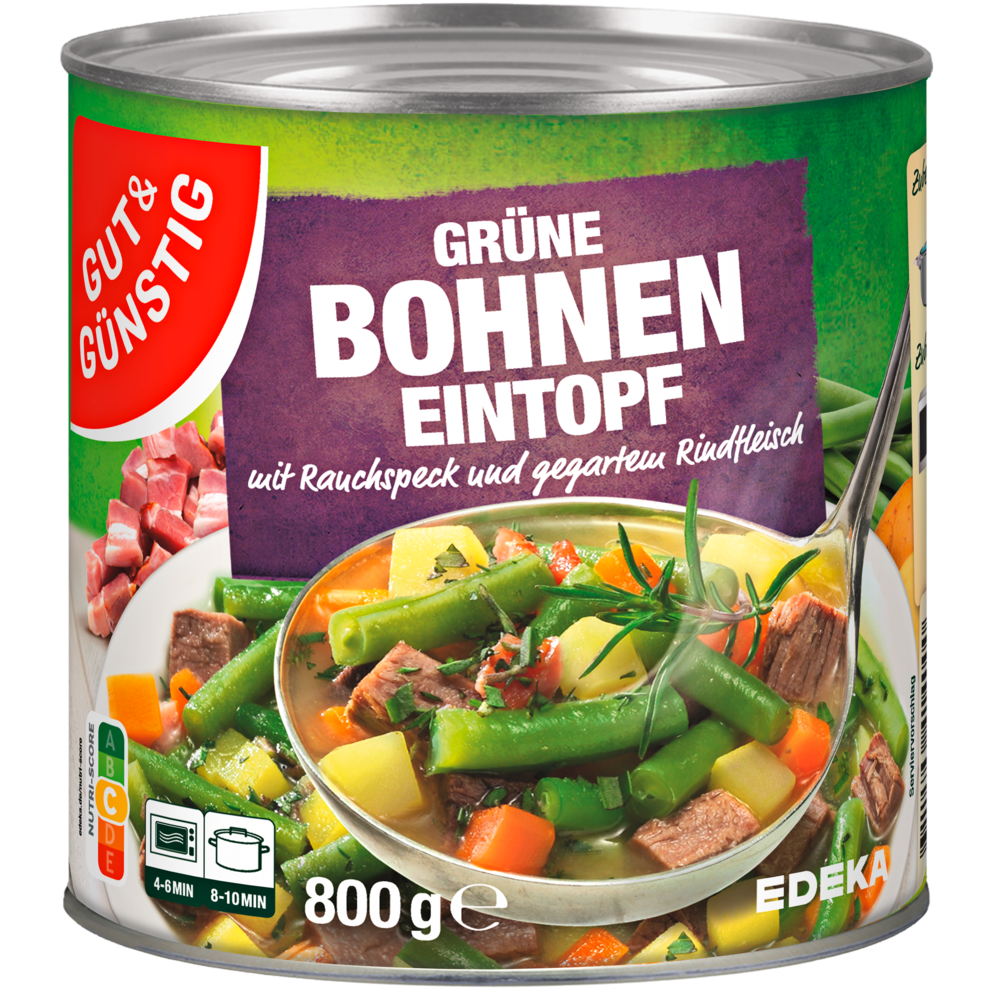 6xGUT&GÜNSTIG Grüne Bohnen Eintopf mit Rauchspeck und Rindfleisch 800g (6x800g)