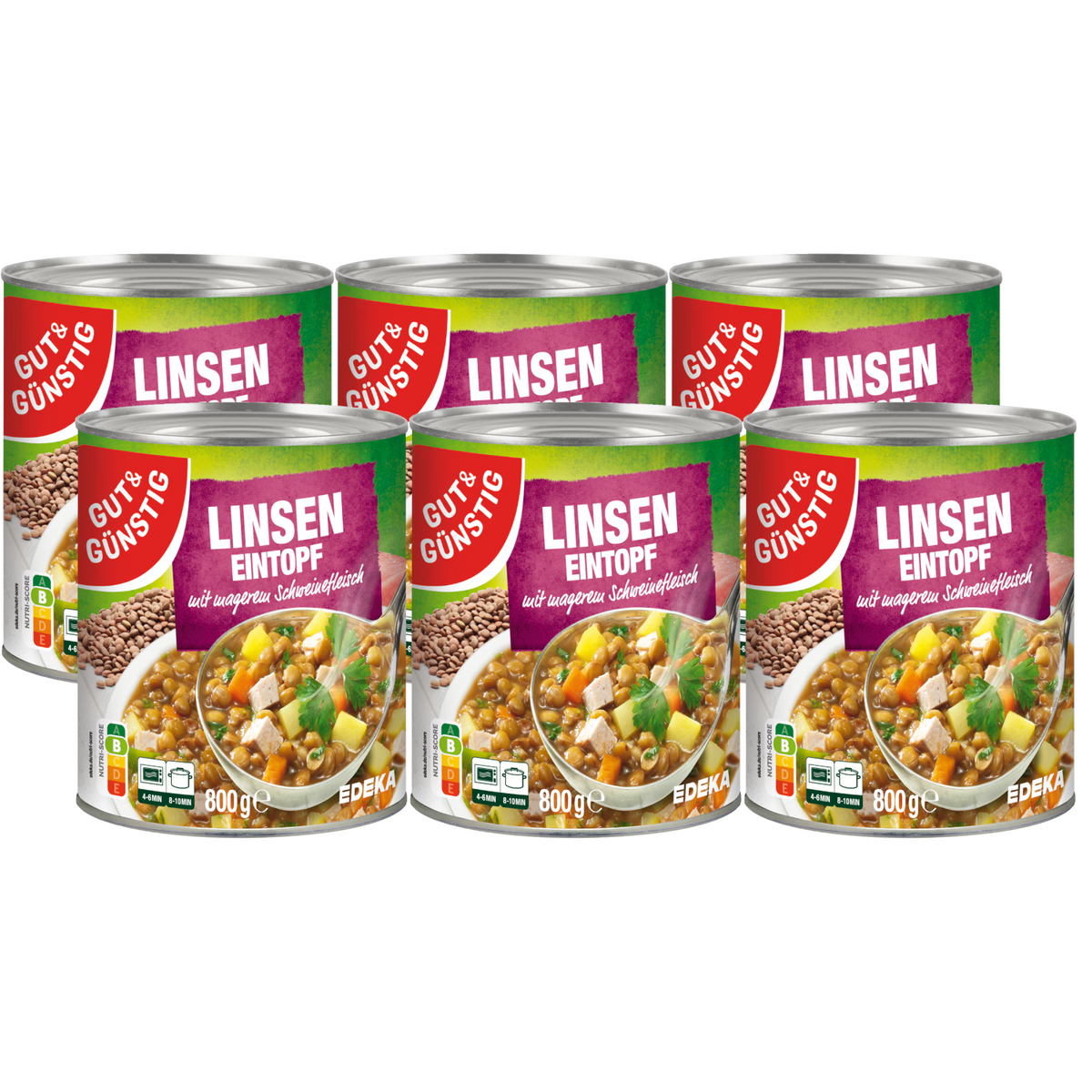 6x GUT&GÜNSTIG Linseneintopf mit magerem Schweinefleisch 800g (6x800g)