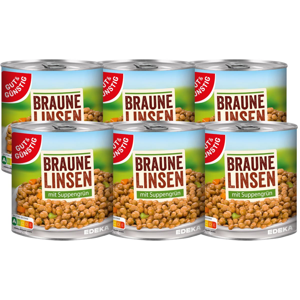 6x GUT&GÜNSTIG Braune Linsen mit Suppengrün 800g (6x800g)