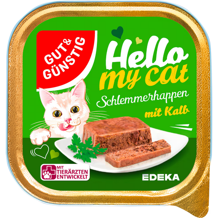 Gut & Günstig Hello My cat Schlemmerhappen mit Kalb, 32er Pack (32 x 100g)