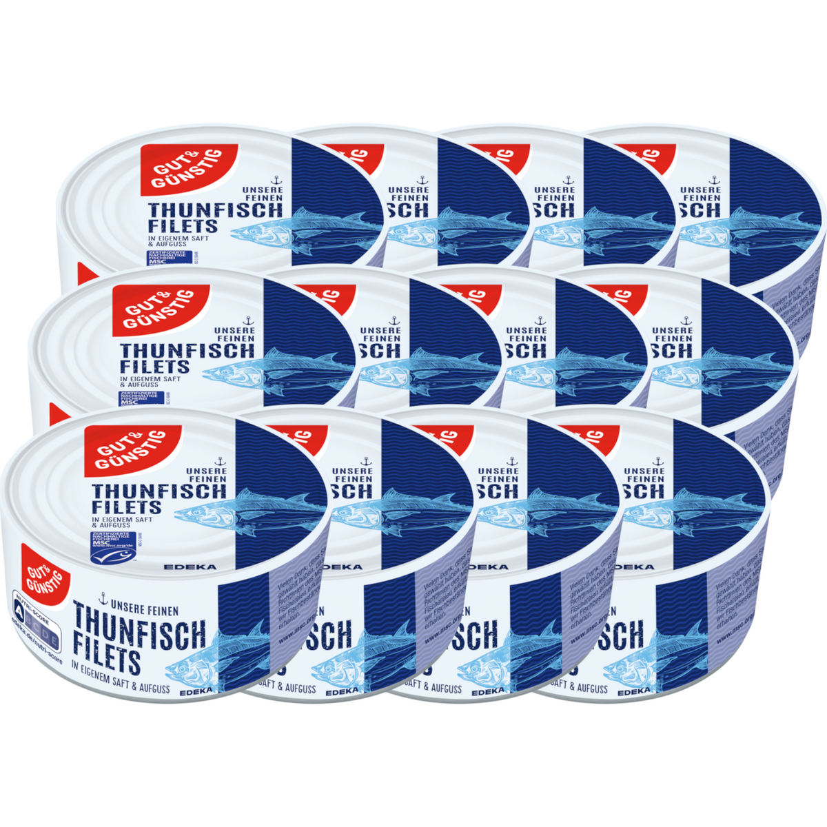 12x GUT&GÜNSTIG MSC Thunfischfilets in eigenem Saft und Aufguss 195g (12x195g)