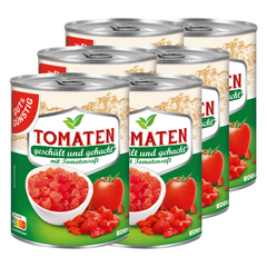 6x GUT&GÜNSTIG Tomaten geschält und gehackt mit Tomatensaft 400g (6x400g)